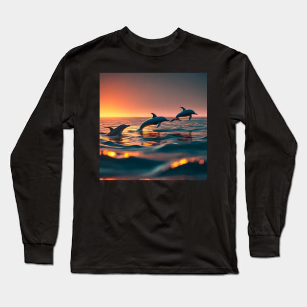 Sunset Dolphins Long Sleeve T-Shirt by Shiwwa